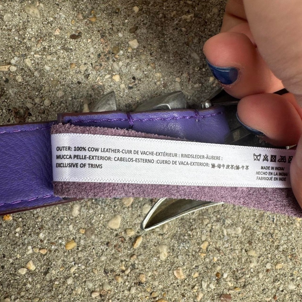 Free People Purple Leather Belt Women's Size S/M Silver Buckle Waist Boho Indie - Picture 3 of 8